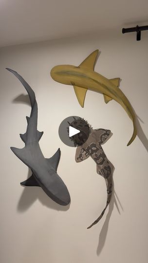 3d Shark Wall Art, Paper Mache Shark Wall, Shark Paper Mache, Paper Shark, Lemon Shark, Cardboard Projects, Diy Animals, Shark Sculpture, Shark Craft