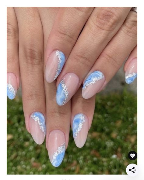 Blue Wedding Nails, Light Blue Nail Designs, Blue And Silver Nails, Blue And White Nails, Blue Gel Nails, Blue Glitter Nails, Light Blue Nails, Baby Blue Nails, Formal Nails