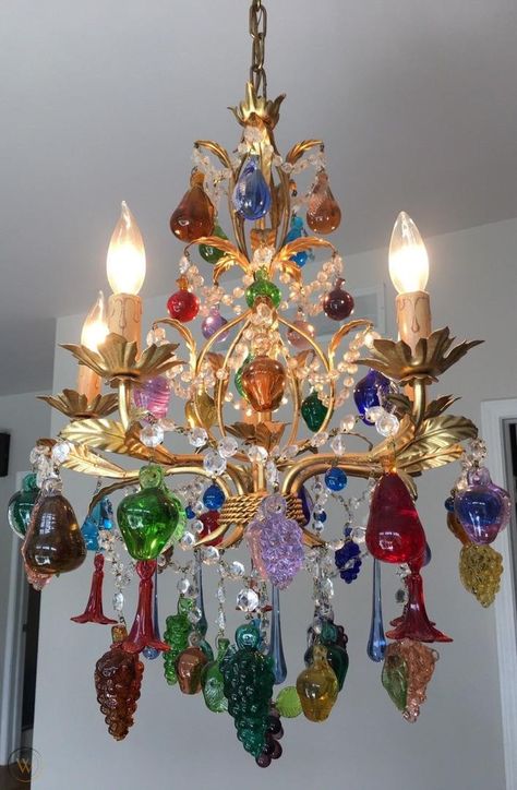 Murano chandelier, Large glass fruits, Droplets, Crystals&flwrs! 5 Arm!Gorgeous! | #1881114192 Best Lamps, Chandelier Large, Storybook House, Murano Lamp, Meissen Porcelain, Murano Chandelier, Glass Fruit, Deep Questions, Murano Glass Chandelier