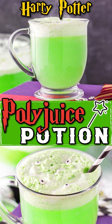 Harry Potter Polly Juice Potion Recipe, Harry Potter Hors D'oeuvres, Polyjuice Potion Alcohol, Harry Potter Cooking Ideas, Green Punch Nonalcoholic, Butterbeer Punch Recipe, Harry Potter Themed Drinks Non Alcoholic, Harry Potter Inspired Drinks Non Alcoholic, Harry Potter Potions Class Ideas