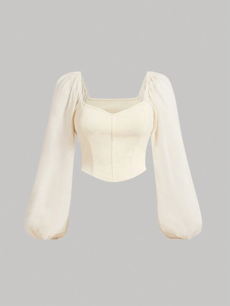 SHEIN MOD Plus Size Sweetheart Neckline Corset Lantern Sleeve BlouseI discovered amazing products on SHEIN.com, come check them out! Casual Blouse Designs, Sweetheart Neckline Top, Corset Blouse, Lantern Sleeved Blouses, Myanmar Dress Design, Crop Blouse, Lantern Sleeve, Casual Blouse, Sheer Blouse