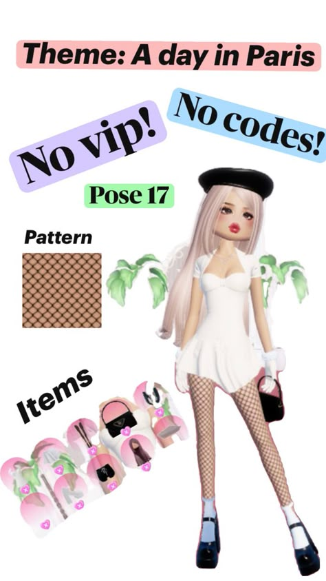 DTI theme help with items no vip or codes needed pose number included! A Day In Paris, Day In Paris, Stuff To Do, Dress To Impress, Coding, Paris, Pattern, Clothes