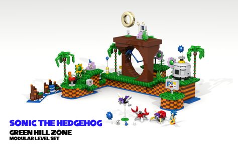 LEGO Ideas - Sonic The Hedgehog: Green Hill Zone Modular Level Set Minecraft Birthday Decorations, Lego Sonic, Green Hill Zone, Sonic Figures, Sonic The Hedgehog Cake, Paper Diorama, Hedgehog Craft, Sonic Birthday Parties, Lego Diy