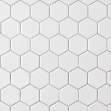 Festival | Satin White Matte 2 inch Hexagon Porcelain Mosaic, 12 x 12, 6 mm Thick - Floor & Decor 1900s Farmhouse, Laundry Inspiration, Farmhouse Bathrooms, Fancy Kitchen, Polished Porcelain Tiles, Painting Kitchen, Porcelain Mosaic Tile, Hexagon Tiles, House Tiles