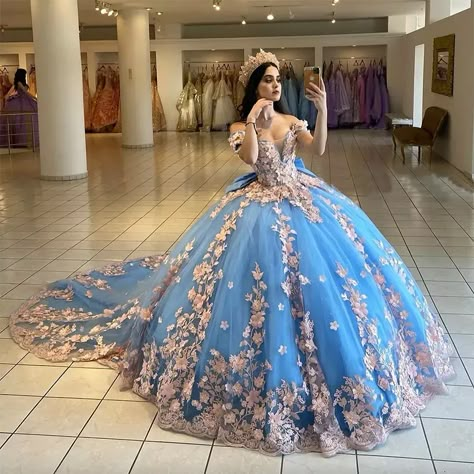 I found some amazing stuff, open it to learn more! Don't wait:https://www.dhgate.com/product/sky-blue-3d-floral-lace-princess-quinceanera/954835638.html Princess Quinceanera Dresses, Cinderella Quinceanera Themes, Bow Corset, Corset Ball Gowns, Vestido Charro, Sweet 15 Party Ideas Quinceanera, Mexican Quinceanera Dresses, Quinceanera Themes Dresses, Charro Quinceanera Dresses