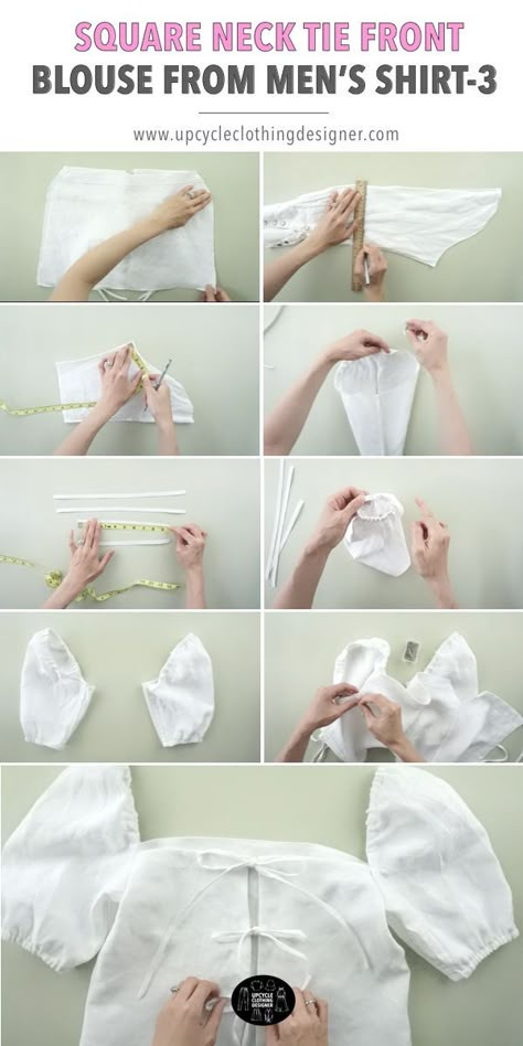 Clothing Tutorial, Diy Clothes Tutorial, Blouse With Puff Sleeves, Shirt Tutorial, Clothes Tutorial, Upcycle Clothes Diy, Diy Vetement, Diy Clothes Design, Diy Fashion Hacks