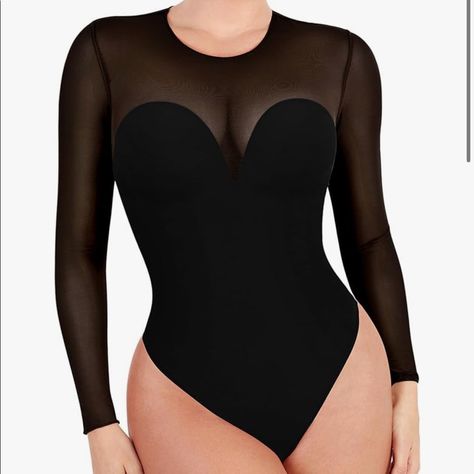 Long Sleeve Black Bodysuit. Built In Bra And Shapewear. Mesh Top. Black Corset Bodysuit, Bell Sleeve Bodysuit, Spaghetti Strap Bodysuit, Slim Bodysuit, Plunge Bodysuit, Bodysuit Top, Shapewear Bodysuit, Mesh Bodysuit, Bodysuit Lingerie