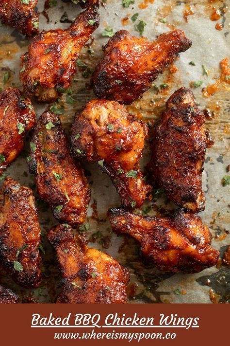 Sticky Chicken Wing Recipes, Bbq Sticky Wings Recipe, How To Make Bbq Wings, Bbq Baked Wings, Barbecued Chicken Wings, Oven Bbq Wings, Chicken Wings And Legs Recipe, Baked Bbq Wings Oven, Bbq Chicken Wings In The Oven Crispy