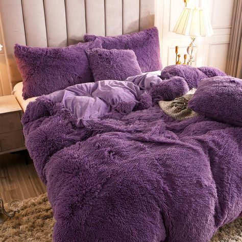 Queen Purple, Fluffy Duvet, Velvet Bedspread, Purple Bedding, Fluffy Bedding, Blankets And Pillows, Furniture Board, Cute Bedroom Decor, Bedding Duvet