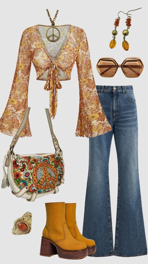 70s hippie outfit #outfitinspo #vintage #70s #70saesthetic #70sfashion #60s 70s Aesthetic Fashion, Decades Outfits, 60s Inspired Outfits, 60s Outfit, Outfits 60s, 70s Inspired Outfits, Estilo Hippy, Mode Hippie, 70s Inspired Fashion