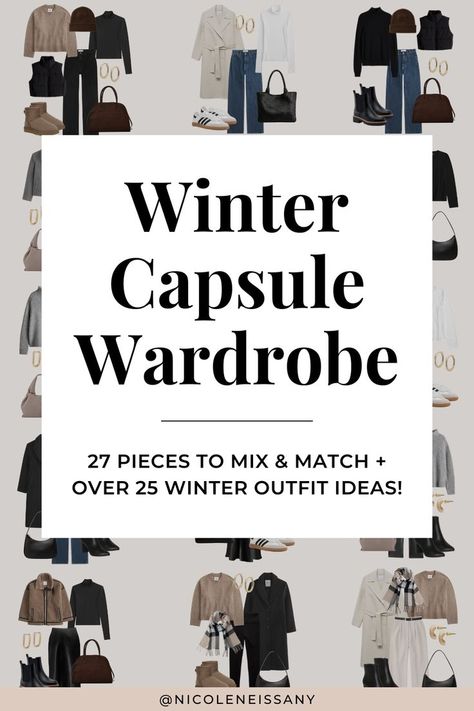 Winter capsule wardrobe and casual chic winter outfits for women Casual Chic Winter Outfits, Winter Capsule Wardrobe Travel, Winter Outfits Plus, Women's Winter Outfit, Minimalist Winter Outfit, Winter Essentials Clothes, Casual Winter Outfits For Women, Casual Chic Winter, Capsule Wardrobe Outfit Ideas