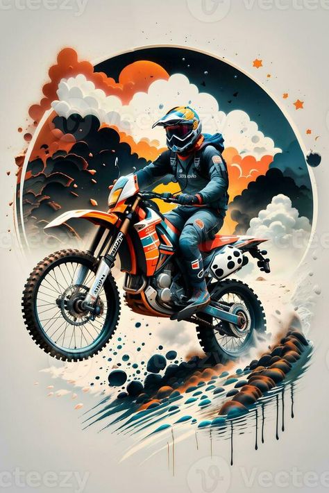 Racing motocross rider with ink style digital painting on sketch for t-shirt print Biker Art Illustration, T Shirt Art Painting, Moter Cycles, Motorcycle Art Painting, Motorcycle Artwork, Motorcycle Drawing, Bike Illustration, Motocross Riders, Biker Art