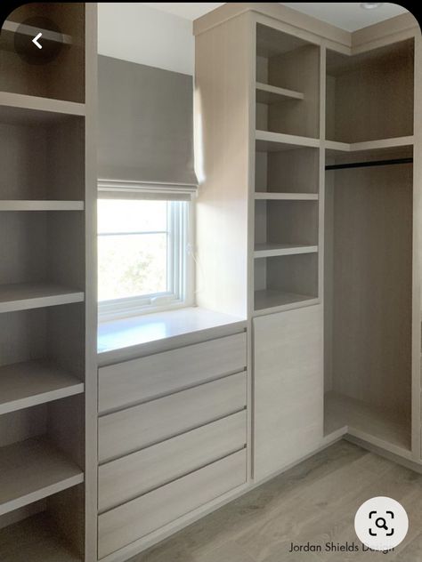 Closet Organization Around Window, Closet Organization With Window, Closet Near Window, Walk In Closet Designs Layout With Window, Closet With Window In The Middle, Wardrobe Design Around Window, Small Walk In Wardrobe Ideas With Window, Small Walk In Wardrobe With Window, Closets With A Window