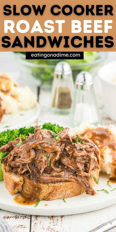 Crock Pot Roast Beef Sandwiches, Rump Roast Crock Pot Recipes, Beef Sandwiches Crock Pot, Hot Roast Beef Sandwich, Crockpot Shredded Beef, Roast Beef Crock Pot Recipes, Hot Roast Beef Sandwiches, Roast Beef Sandwich Recipes, Beef Roast Crock Pot