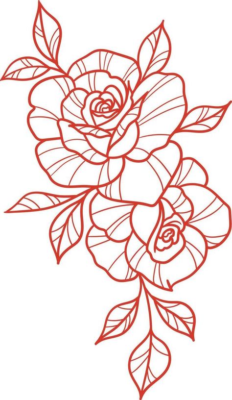 Red vector rose line art illustration, flower drawing Red Flower Tattoo Designs, Red Flower Outline Tattoo, Rose Vector Art, Rose Flower Line Art, Red Roses Illustration, Roses Line Drawing, Flowers On Head Drawing, Out Line Art Design, Rose Illustration Design