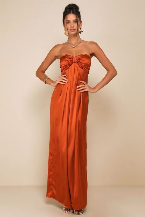 orange - Lulus Search Orange Bridesmaids Dress, Burnt Orange Satin Dress, Coral Long Dress, Rust Orange Dress, Az Wedding, Bridesmaid Dresses Under 100, Orange Bridesmaid Dresses, Orange Maxi Dress, Lulus Dresses