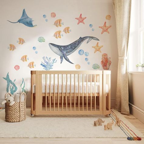 Amazon.com: funlife Watercolor Wall Decals Peel and Stick, Ocean Animals Wall Stickers, Under The Sea Wall Decal Stickers for Kids Room Bedroom Playroom Nursery Room, Sea Animals 2 : Baby Ocean Baby Rooms, Ocean Kids Room, Ocean Room Decor, Sea Nursery, Bathroom Wall Stickers, Ocean Room, Baby Room Themes, Ocean Nursery, Playroom Nursery