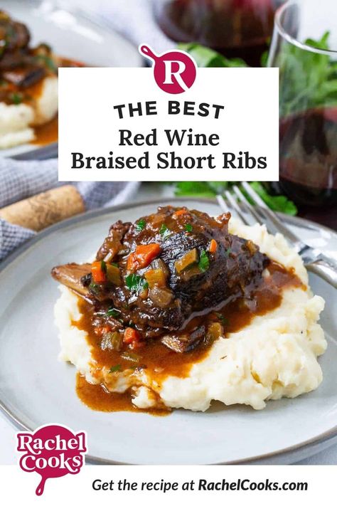 Short rib on top of mashed potatoes. Short Ribs In Dutch Oven, Ribs In Dutch Oven, Dutch Oven Ribs, Red Wine Braised Short Ribs, Wine Braised Short Ribs, Braised Short Ribs Recipe, Slow Cooked Ribs, Quick Delicious Dinner, Short Ribs Recipe