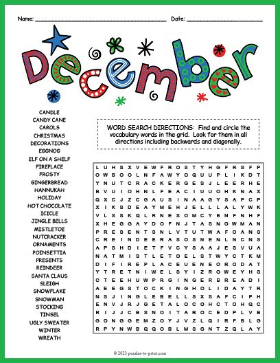 Free Printable December Word Search Vocabulary Words, Fun Activities, Vocabulary, Gingerbread