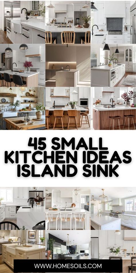 Explore 45 small kitchen ideas with an island sink to maximize functionality and style in compact spaces. Discover clever designs, efficient layouts, and stylish decor that integrate a sink into your kitchen island effectively. Get inspired by our curated collection for a practical and chic small kitchen setup. Small Kitchen Ideas Island, Kitchen Ideas Island, Kitchen Layout Ideas With Island, Small Kitchen Ideas Layout, Island Sink, Small Kitchen Sink, Kitchen Setup, Sink In Island, Small Kitchen Layouts