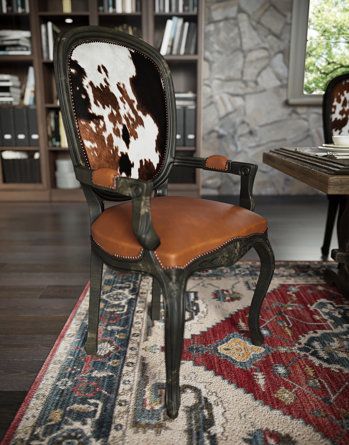 Cowhide Upholstery, Cowhide Chair, African Furniture, Cowhide Furniture, Unique Styling, Leather Side Chair, Chair Makeover, Accent Arm Chairs, Nail Head