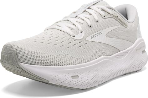 Amazon.com | Brooks Women’s Ghost Max Cushion Neutral Running & Walking Shoe - White/Oyster/Metallic Silver - 11 Wide | Road Running Neutral Cushions, Trending Womens Shoes, Brooks Ghost, Neutral Shoes, Trip Outfits, Tennis Fashion, Road Running, Casual Flats, Walking Shoes