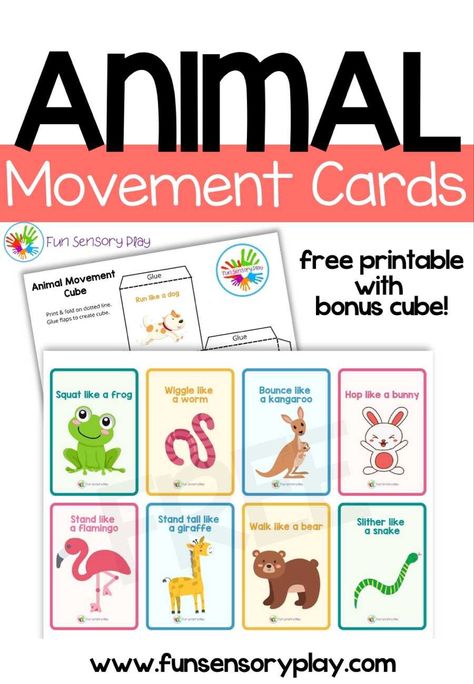 Free animal movement cards Spring Movement Cards Free, Alphabet Movement Cards Free, Pre K Movement Activities, Animal Movement Cards Free Printable, Animal Movement Activities, Movement Cards For Kids Free Printable, Farm Animal Movement Cards, Move Like An Animal, Animal Action Cards