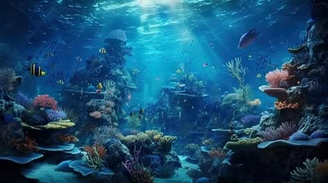 Fishtank Backgrounds, Aquarium Wallpaper Laptop, Underwater Background Landscape, Deep Sea Landscape, Deep Ocean Background, Aquarium Backgrounds Wallpapers, Ocean Background Landscape, Under Water Landscape, Blue Background Landscape