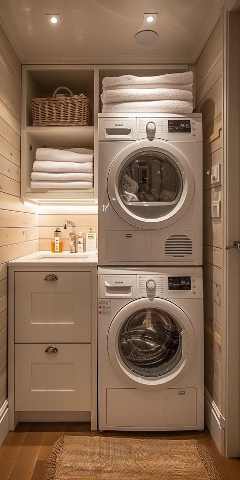 All In One Washer Dryer Small Spaces, Laundry Room Ideas Small Space Closet, Stacked Laundry With Sink, Small Toilet And Utility Room, Long And Narrow Laundry Room Ideas, Small Utility Room Ideas With Sink, Master Suite Laundry Room, Stackable Washer Dryer Laundry Room Sink, Utility Room With Toilet Ideas