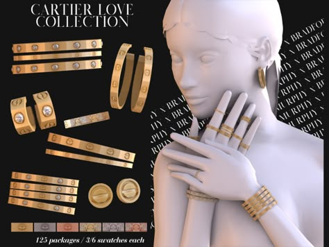 Cartier Love Collection [Earrings, Rings, Bracelet Combinatons] - The Sims 4 Download - SimsDomination Sims 4 Cartier, 5000 Followers, Cartier Love Collection, Sims 4 Jewelry, Sims 4 Nails, Los Sims 4 Mods, Sims Accessories, Sims 4 Piercings, Sims 4 Tsr