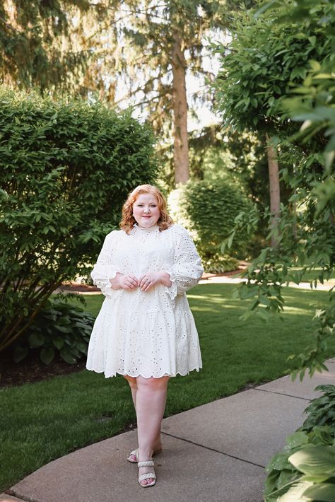 ELOQUII | Plus Size Outfit | Curvy Fashion | White Dress | Eyelet Dress Fashion White Dress, Plus Size Asian Fashion, Feminine Plus Size, White Bridal Shower Dress, Comfy Spring Outfits, Blue Plus Size Dresses, White Dress With Sleeves, With Wonder And Whimsy, Wonder And Whimsy