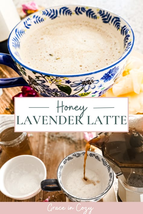 Honey Lavender Latte, Honey Drinks, Lavender Latte Recipe, Honey Latte, Honey Cocktail, Lavender Latte, Honey Drink, Honey Coffee, Lavender Recipes