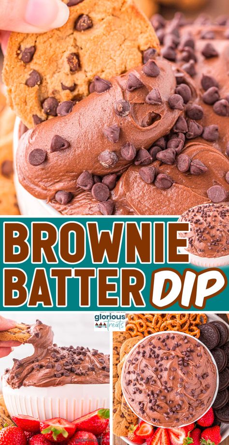 This easy Brownie Batter Dip captures all the rich, decadent flavors of brownie batter in a scoop-able, shareable form! This delicious dip is similar to edible cookie dough, but it’s richer and more chocolatey - just like a bowl of brownie batter! It's perfect for parties, movie nights, or whenever you have a craving. Serve it with your favorite dippers for a fun treat that’s sure to satisfy any sweet tooth! | GloriousTreats.com Fun Dessert Dips, Brownie Dip Recipe, Easy Brownie Batter Dip, Brownie Batter Dip Recipe, Brownie Dip, Brownie Batter Dip, Raw Brownies, Cookie Dough Dip, Chocolate Cookie Dough