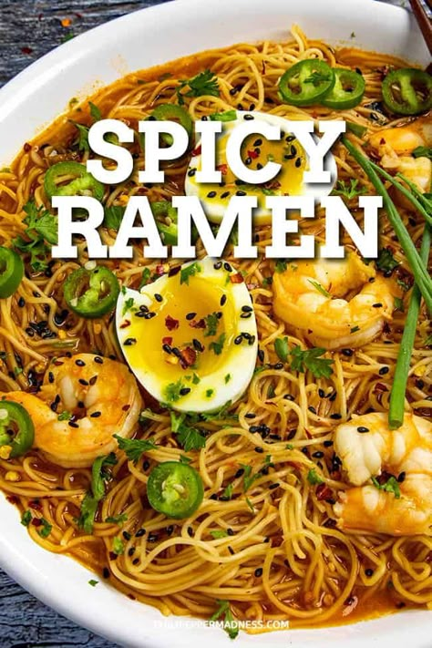 Easy Spicy Ramen, Spicy Ramen Noodle Recipes, Spicy Ramen Recipe, Homemade Ramen Noodles, Ramen Noodle Recipes Easy, Ramen Noodles Recipe, Spicy Ramen Noodles, Shrimp Ramen, Ramen Recipes Easy