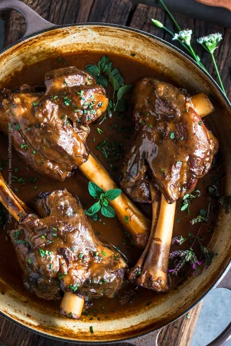 Braised Lamb Shanks Recipe, Slow Cooked Lamb Shanks, Lamb Shank Recipe, Braised Lamb Shanks, Lamb Shank, Braised Lamb, Slow Cooked Lamb, Red Wine Sauce, Meat And Vegetables