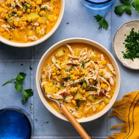 Creamy Southwest Chicken Corn Chowder Recipe Southwest Chicken Corn Chowder Recipe, Chowder Recipes Healthy, Creamy Southwest Chicken, Chicken Corn Chowder Recipe, Healthy Little Peach, Southwest Chicken Soup, Chicken Soup Crockpot, Soups To Make, Slow Cooker Soup Recipes