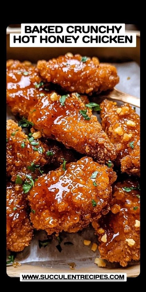 Enjoy this Sweet and Spicy Baked Hot Honey Chicken for a crispy, delicious dinner! The blend of honey and spices gives this crunchy, oven-baked chicken a bold flavor that’s sure to become a family favorite. Baked Crunchy Hot Honey Chicken, Baked Hot Honey Chicken, Crunchy Hot Honey Chicken, Big Family Gathering, Hot Honey Sauce, Honey Baked Chicken, Hot Honey Recipe, Perfect Roast Turkey, Hot Honey Chicken