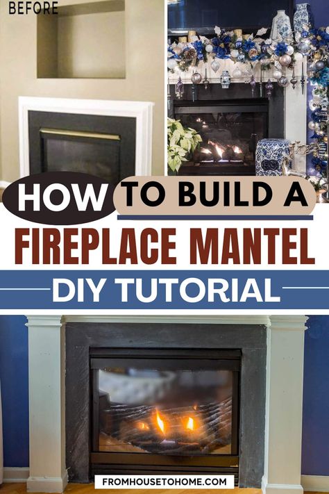 Fireplace mantel DIY tutorial. Crown Molding Living Room, Crown Molding Diy, Build A Fireplace Mantel, Molding Living Room, Diy Fireplace Surround, Traditional Fireplace Mantel, Diy Crown Molding, Diy Fireplace Mantel, Fall Fireplace Decor