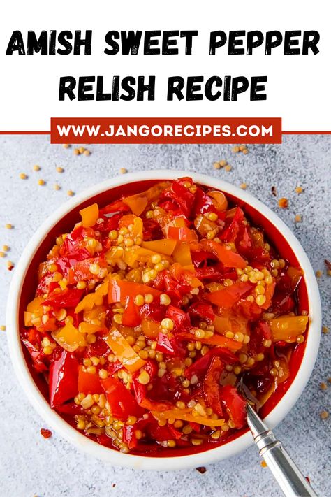 In this article, I will share with you an Amish sweet pepper relish recipe that is super delicious. this is a fairly easy recipe to make and can be made in no time at all! #AmishSweetPepperRelishRecipe #Recipes Roasted Red Pepper Relish, Copycat Jersey Mikes Pepper Relish, Sweet Red Pepper Relish Recipe, Sweet Pepper Relish Recipe, Copycat Jersey Mikes, Red Pepper Relish Recipe, Sweet Relish Recipe, Pepper Relish Recipe, Sweet Pepper Relish