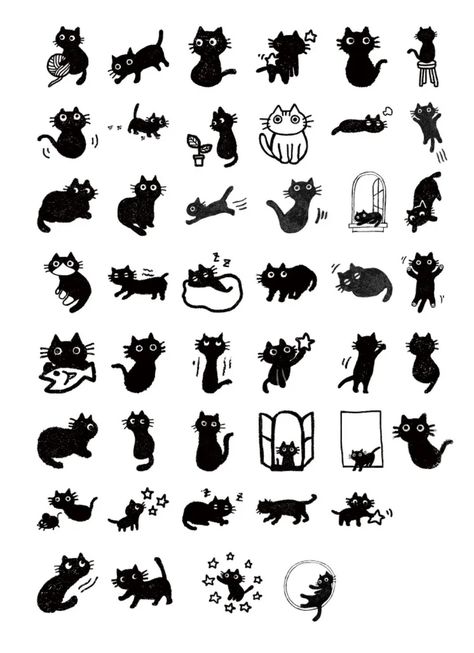 Scrapbook Ideas Cats, Cute Stickers Ideas Kawaii, Black Cats Cartoon, Cute Stickers Black And White, Scrapbook Stickers Png, Cool Stickers Printable, Card Stock Crafts, Cool Stickers Aesthetic, Journal Stickers Free Printable