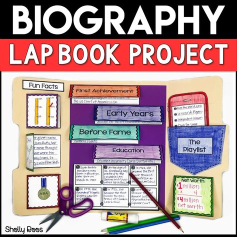 If you've ever wondered how to make a lap book, today's your day! You'll learn how to make a lapbook with your 2nd, 3rd, 4th, 5th, or 6th grade classroom and home school students. Plus you get a FREE book report lapbook template when you sign up for our mailing list. This is a great "how-to" blog post that allows your students to create a complete DIY project. It's great for helping students meet their reading goals withOUT a boring book report. Grab this freebie now! #lapbook #homeschool #... Biography Lapbook, Biography Report Template, Biography Report, Book Report Projects, Lap Book Templates, Biography Projects, Biography Project, Lapbook Ideas, 6th Grade Classroom