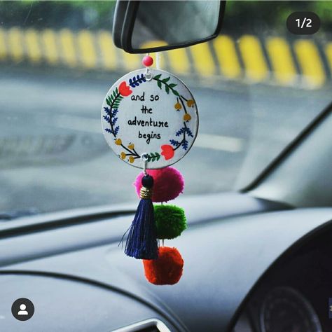 Diy, rearview mirror accessory, car hanging, car gifts, car mirror accessories, pom pom hanging Car Ornaments Mirror Diy, Corner Hanging Decor, Car Rear View Mirror Decor Hangers, Car Hangings Handmade, Car Hanging Accessories Diy Rear View Mirror, Clay Car Charm, Diy Car Hanging Accessories, Dream Cature, Rearview Mirror Decoration Diy