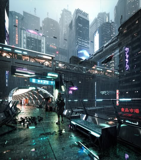 Kota Masa Depan, Rainy City, Sci Fi City, Cyberpunk City, Cyberpunk Aesthetic, Arte Cyberpunk, Futuristic Art, City Scene, Futuristic City