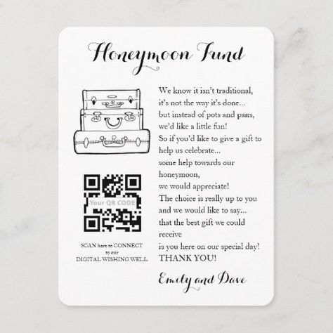 $ 2.46 | Honeymoon fund request wedding QR CODE - wishing well card, template, gift registry card, wedding insert, wedding registry idea, luggages, honeymoon fund, travel fund request, qr code, qr link request Honeymoon Fund Shower, Honeymoon Fund Wording, Honeymoon Fund Sign, Honeymoon Shower, Honeymoon Registry, Wedding Fund, Travel Fund, Honeymoon Fund, Wedding Enclosure Cards