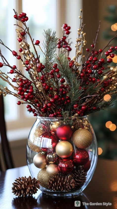 Budget-Friendly Christmas Decor: Transform Your Home from Porch to Living Room and Beyond - The Garden Style Christmas Decor Ideas Vases, Christmas Vases Decorations Diy, Inexpensive Centerpieces, Home Decor For Christmas, Outdoor Christmas Decoration Ideas, Outdoor Decoration Ideas, Christmas Vases, Store Hacks, Dollar Store Hacks