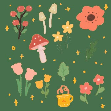 Nature Design Drawing, Doodle Ideas Flowers, Spring Doodle Art, Flower Garden Doodle, Garden Doodles Easy, Plant Drawing Doodles, Cute Garden Drawing, Cute Flowers Doodle, Cute Plants Drawing