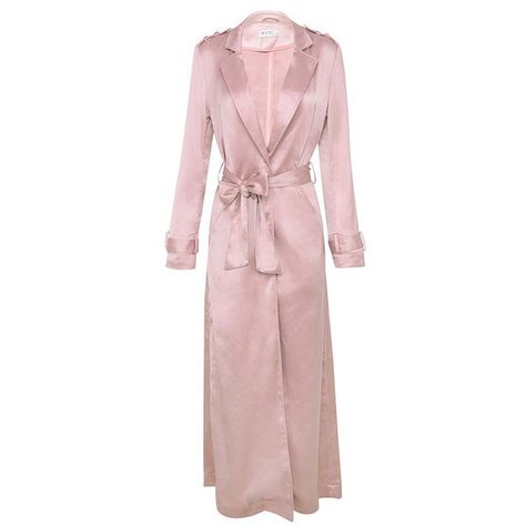 Sateen duster coat ($129) ❤ liked on Polyvore featuring outerwear, coats, pink coat, pink duster coat and duster coat Black Plunge Dress, Silk Trench Coat, Satin Duster, Rose Gold Satin, Celebrity Fashion Outfits, Duster Coats, Satin Coat, Silk Coat, Trench Coat Style