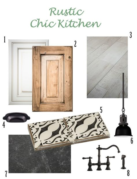 rustic design boards | Check out some of the other mood boards we’ve created here and here ... Western Rustic Kitchen, Modern Interior Design Mood Board, Farmhouse Kitchen Mood Board, Mood Board Colour Palettes, Kitchen Mood Board Colour Palettes, Farmhouse Finishes, Rustic Chic Kitchen, Kitchen Moodboard, House Makeovers