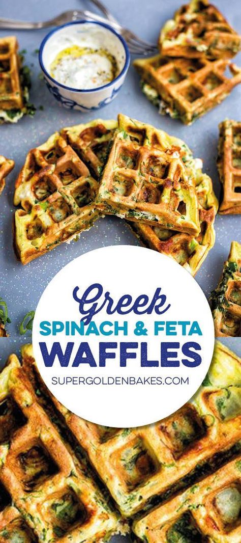 Light Brunch Ideas, Waffles Savory, Frittata Recipes Healthy, Savory Waffle Recipe, Meatless Food, Greek Spinach, Waffle Iron Recipes, Potato Waffles, Waffle Maker Recipes