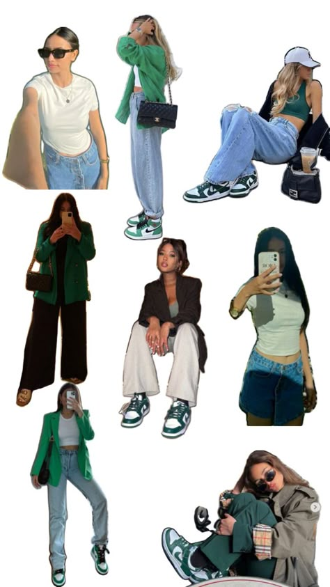 Green Dunks Nike Outfit, Dunk Lows Outfit, Green Dunks Outfit, Green Nike Dunk Low, Nike Dunk Low Outfit Woman, Low Dunks Outfit, Nike Dunks Outfit Woman, Dunk Fits, Dunk Low Outfit Women